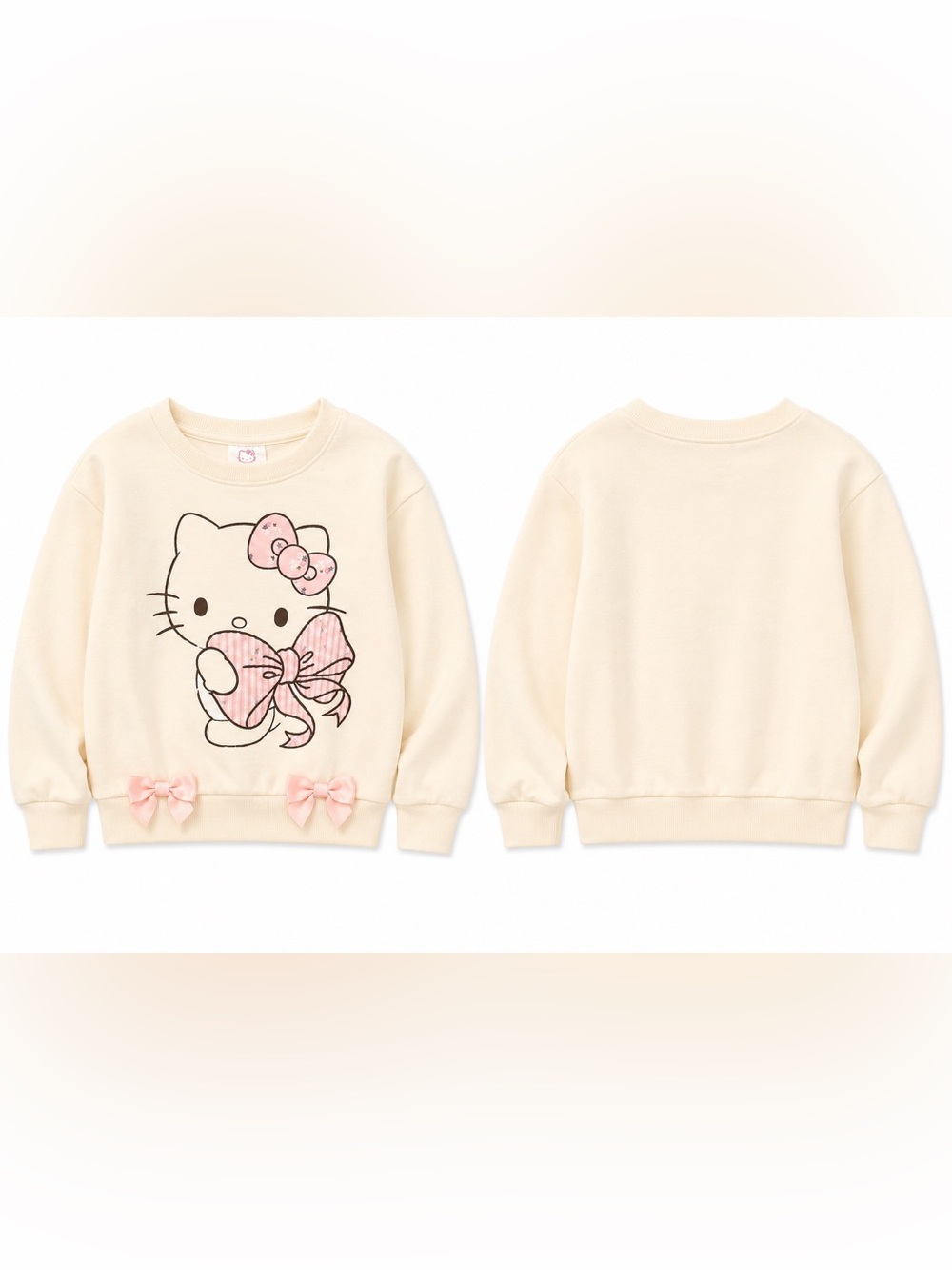 Hello Kitty Cream Pullover Sweatshirt with Pink Bow Accents